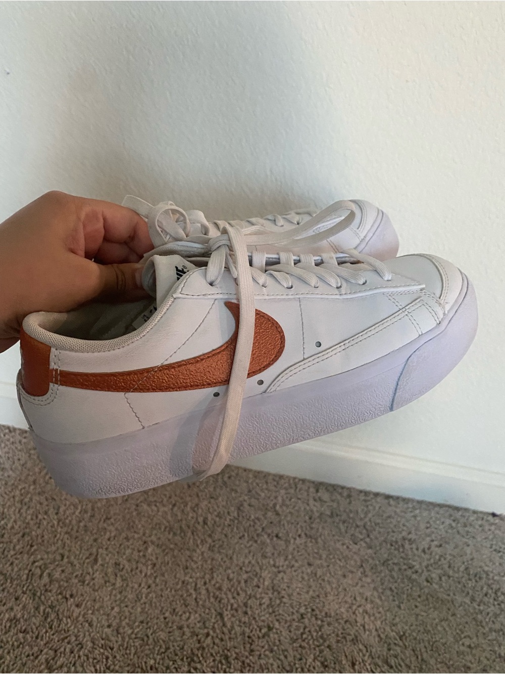 Nike Women's Blazer Low Platform ESS Sneakers in White Metallic Copper - Picture 7 of 9